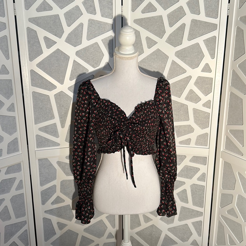 Black and red floral top